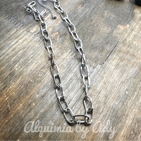 Curb link chunky sterling silver necklace - Picture 2 of 2